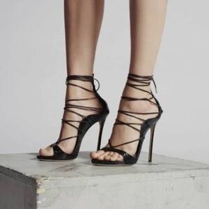 Genuine- DSquared2 Riri 120 heel sandal. Black snake skin  size EU 41/ US 10 1/2